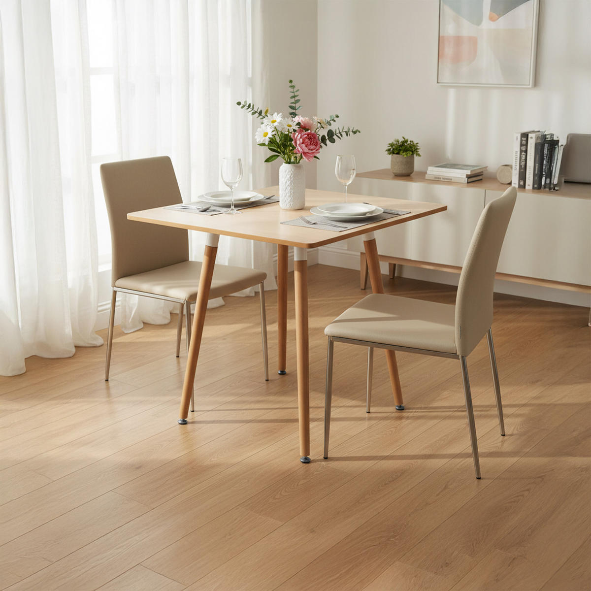 JÍDELNÍSTŮL - světle hnědá, kov/dřevo (75/75/75cm) - Relaxdays