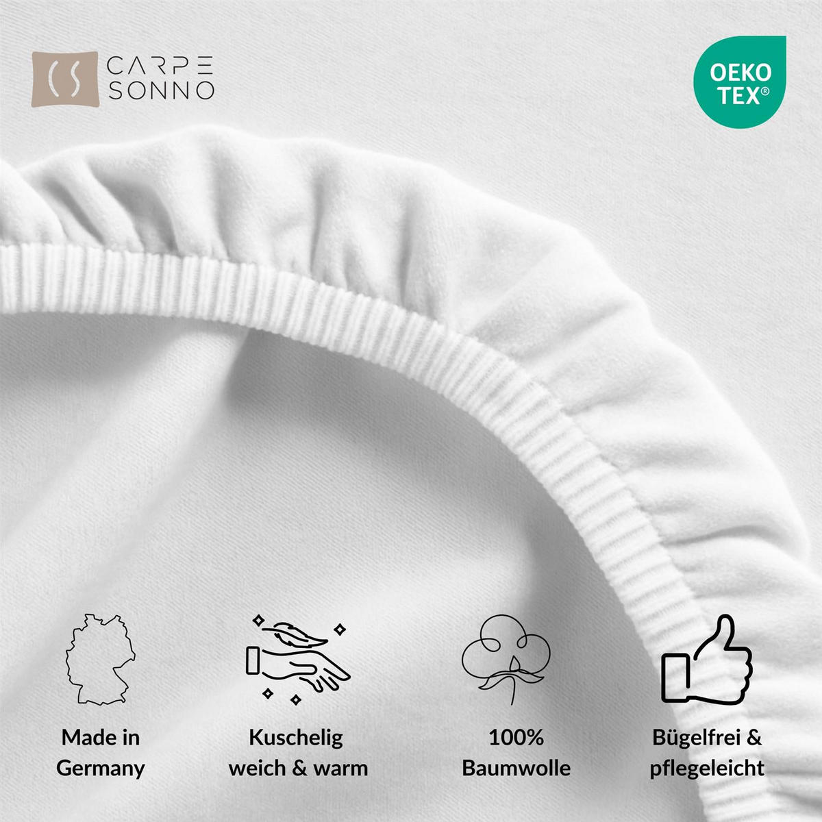 BIBER-SPANNBETTLAKEN 140x200 Warme Winter Flanell Bettlaken aus 100% Baumwolle, Spannbetttuch Laken Uni Weiß - Made in Germany - Weiß, Textil (140/200cm) - Carpe Sonno