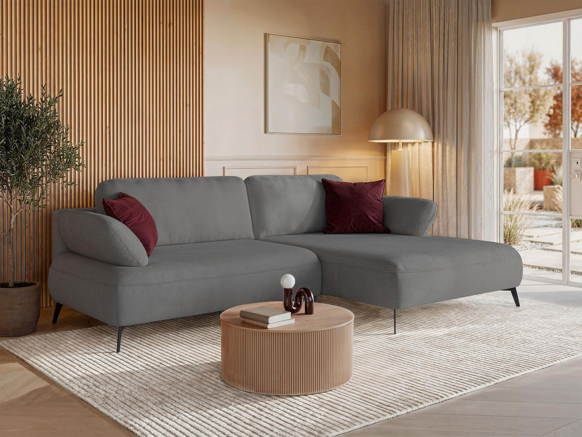 ECKSOFA Avolla Grau rechts - Schwarz/Grau, Textil/Metall (186/284cm) - Selsey