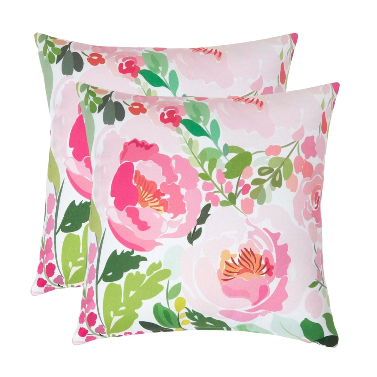 OUTDOOR-KISSEN 2er-Set 45/45 cm – Rosa Pfingstrosen - Multicolor, Textil (45/45cm) - Homescapes