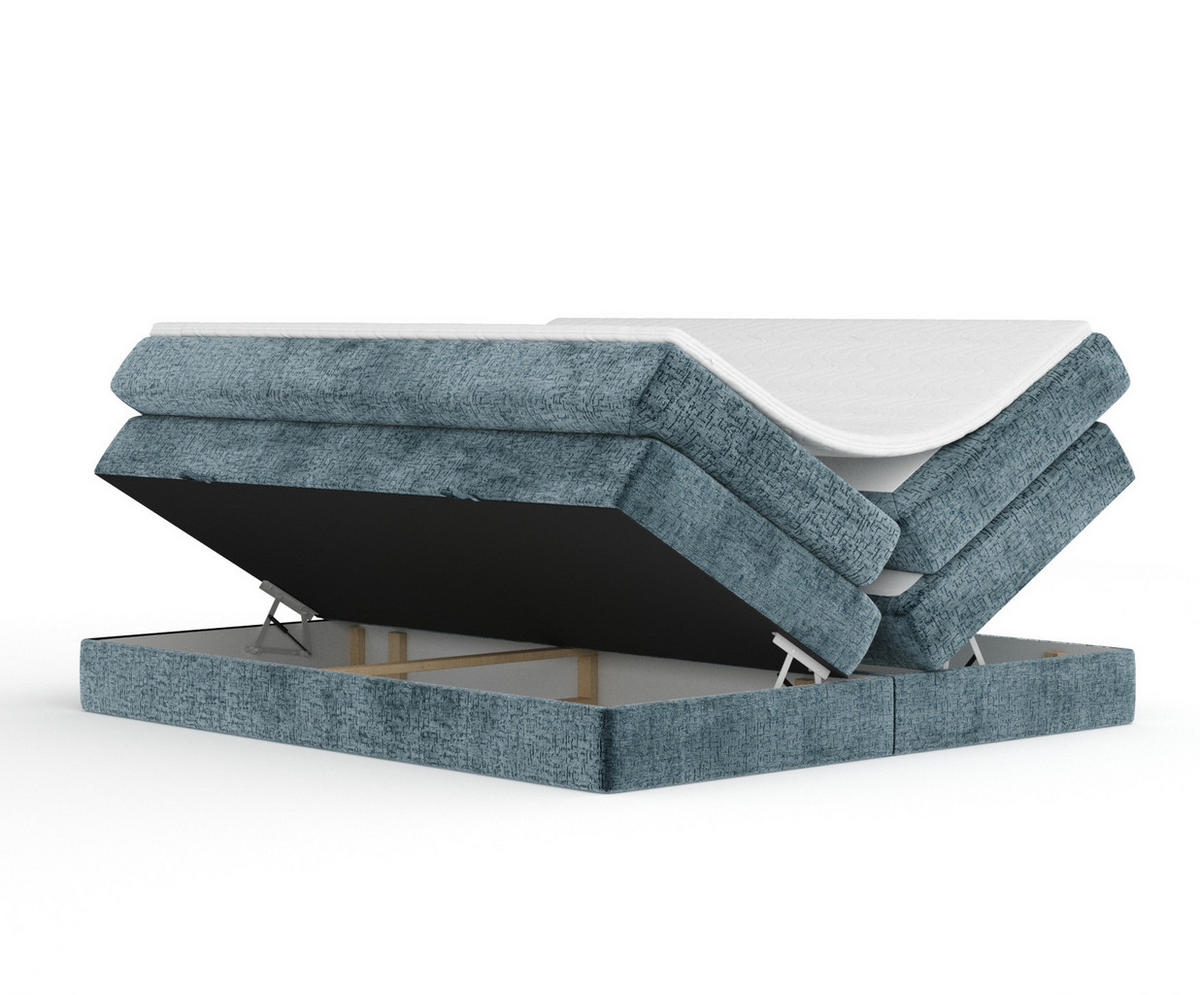 BOXSPRINGBETT Juniper Blau 200/200 cm - Blau/Schwarz, Holz/Holzwerkstoff (200/200cm) - Maison de Reve