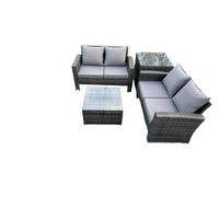 GARTENGARNITUR Polyrattan Dunkelgrau 7-Sitzer - Dunkelgrau, Metall - Fimous