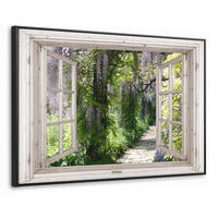 LEINWAND Bilder mit Rahmen - Blauer Regen - Blumen - Aussicht - Baum - Frühling - 150x100 - Grün, Textil (150/100cm) - MuchoWow