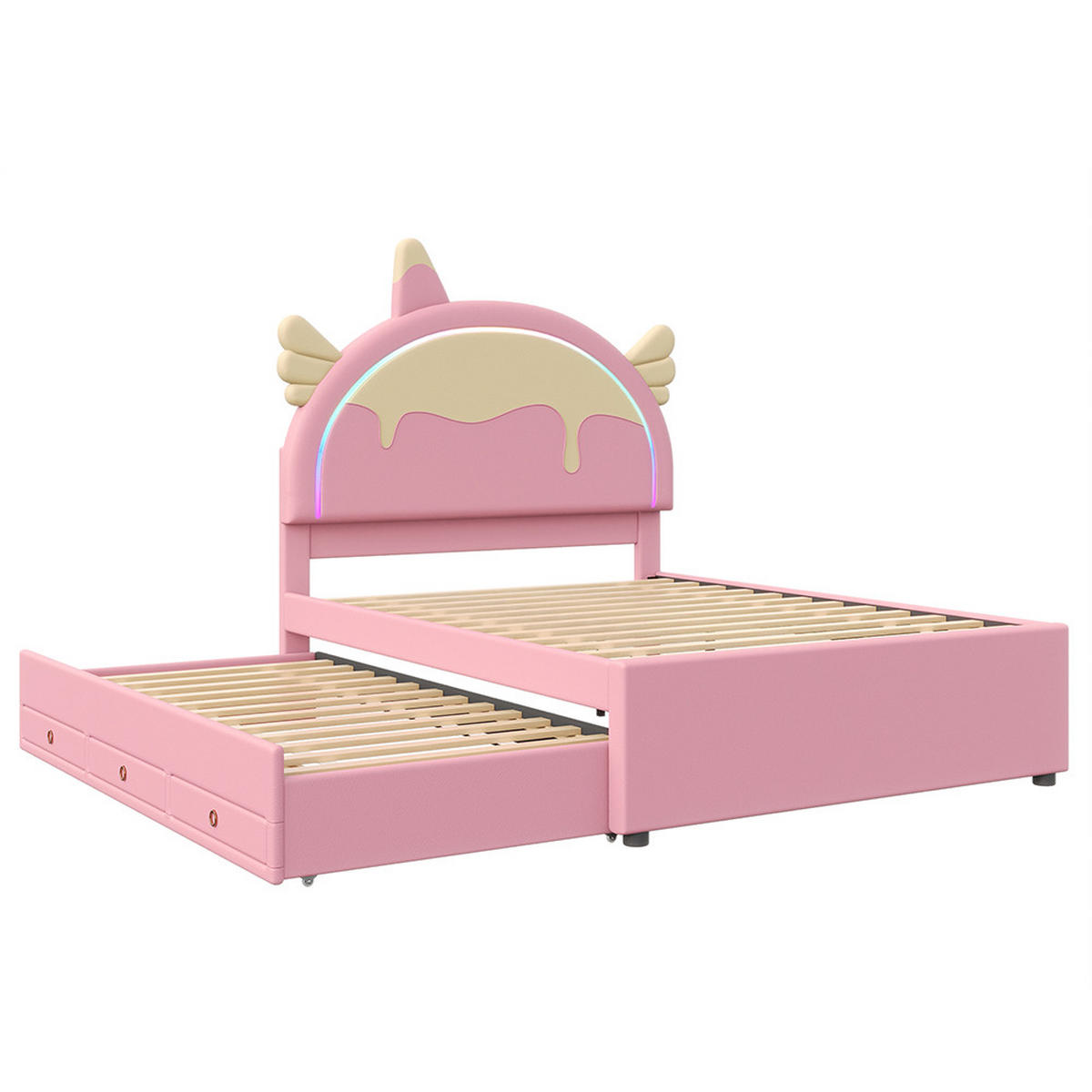 KINDERBETT 140/200 cm in PU Rosa mit Einhornform - Pink, Holz/Textil (140/200cm) - KOMHTOM