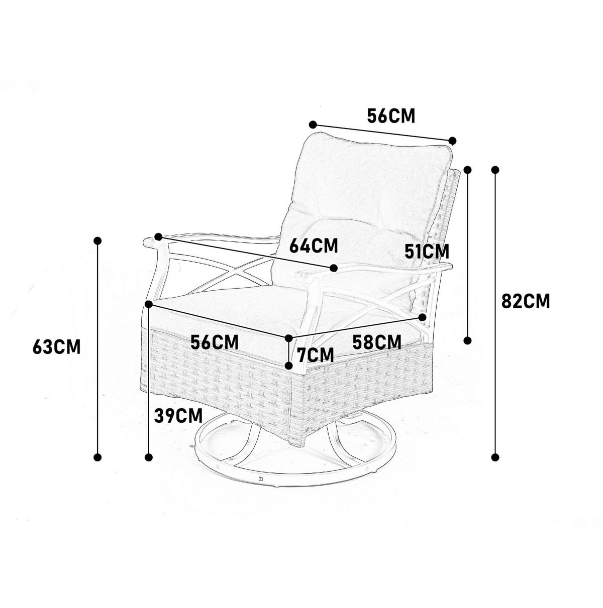 GARTENSET 64/82/58 cm Braun-Grau aus Stahl mit Dreh- und Schaukelfunktion 3er Set - Grau, Metall - OKMYHOME