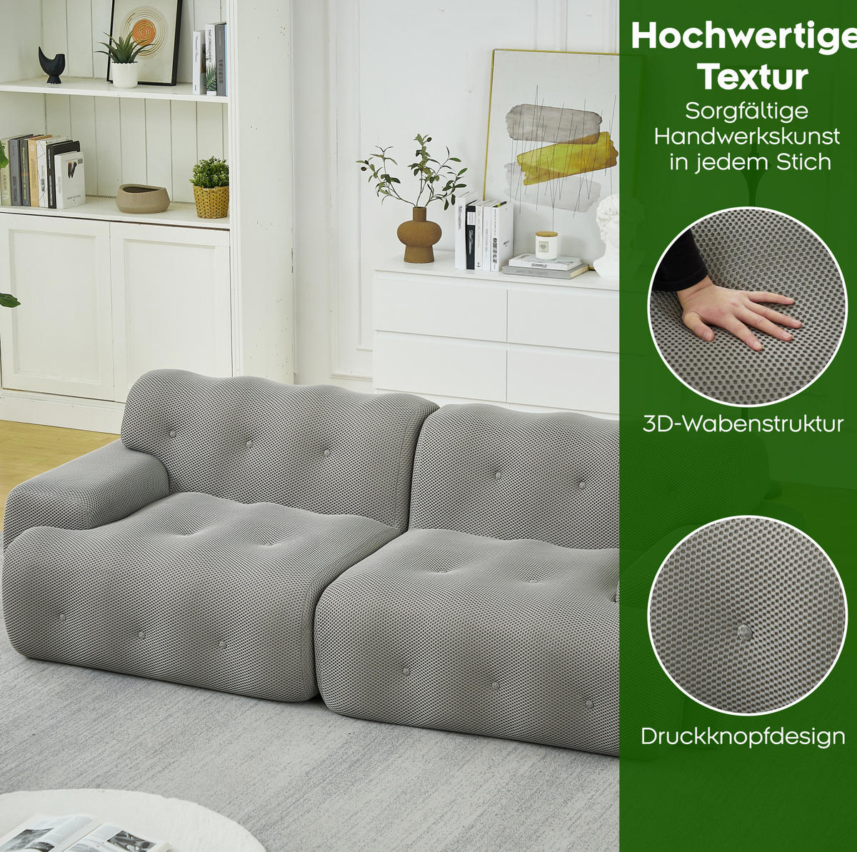 2-SITZER 224/104/66 cm grau aus Gewebe montagefrei - Grau, Textil (104/66/224cm) - OKMYHOME