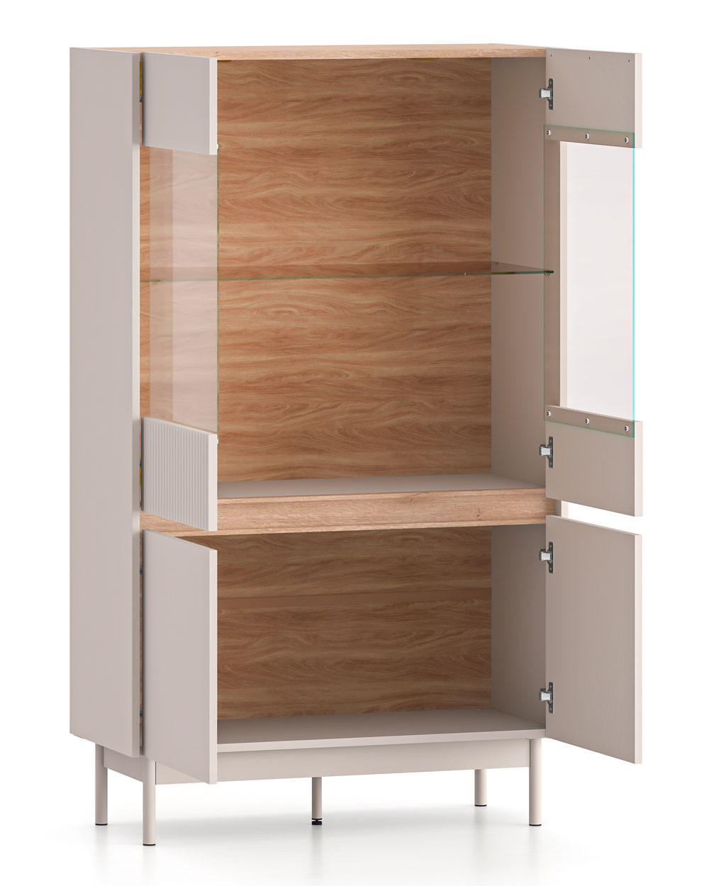 VITRINE Dunea 92 / 40 / 156cm Cashmere / Eiche Cremona Torro ohne Beleuchtung - Hellbraun/Multicolor, Holz/Holzwerkstoff (92/40/156cm) - Feldmann-Wohnen