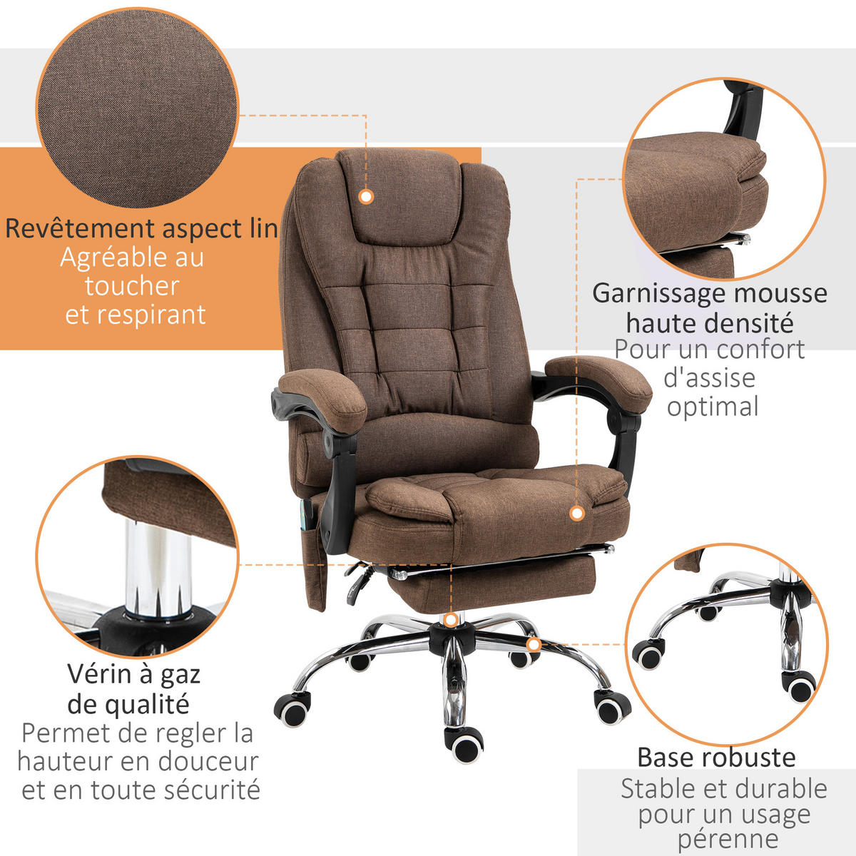CHEFSESSEL DE-11824 Massage & Heizung Grau - Braun, Textil (70/119/65cm) - ComfortXL