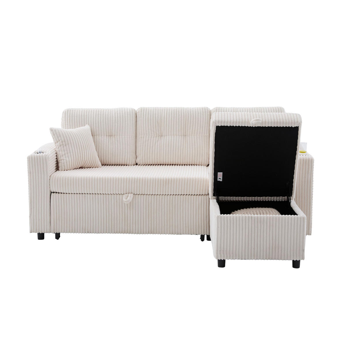ECKSCHLAFSOFA 196/144/85 cm Beige mit Stauraum, USB-C, Ambientebeleuchtung und Getränkehaltern - Beige, Textil (196/82cm) - Oxeza