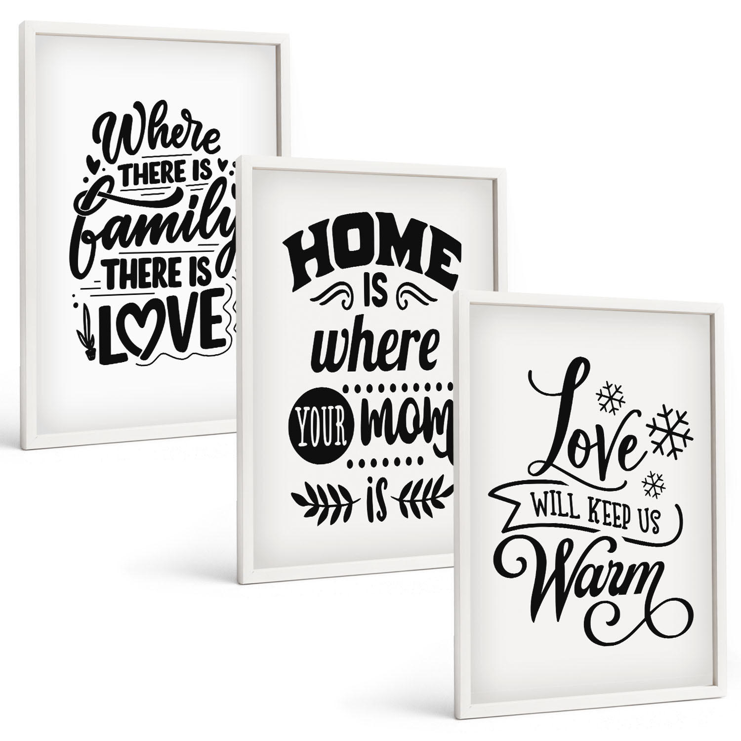 BILDER SET 3er Set - 40x60 cm Weißer Rahmen - Familie, Liebe, Zuhause, Wärme - Weiß, Kunststoff (40/60cm) - TULUP