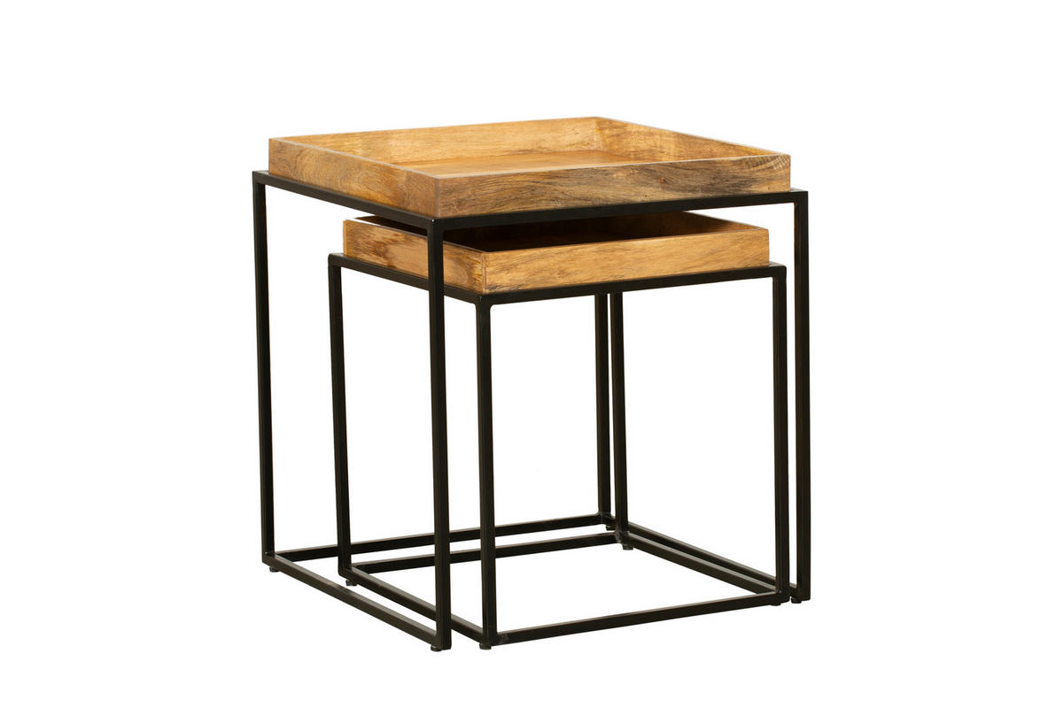 BEISTELLTISCH Gerd 2er Set Mangoholz Braun 55x55x55cm - Braun, Holz (55/55/55cm) - DELUKE