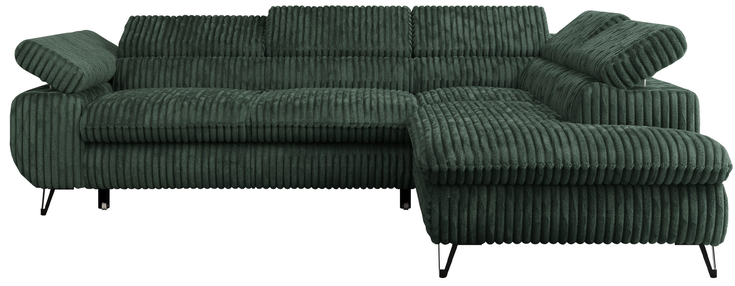 ECKSOFA PETER L Grün Cord - Rechts Seite - Schwarz/Grün, Textil/Metall (273/208cm) - MKS