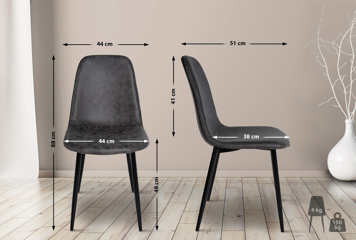 STUHL Lederlook Dunkelgrau - Dunkelgrau/Schwarz, Textil/Metall (44/88/51cm) - CLP