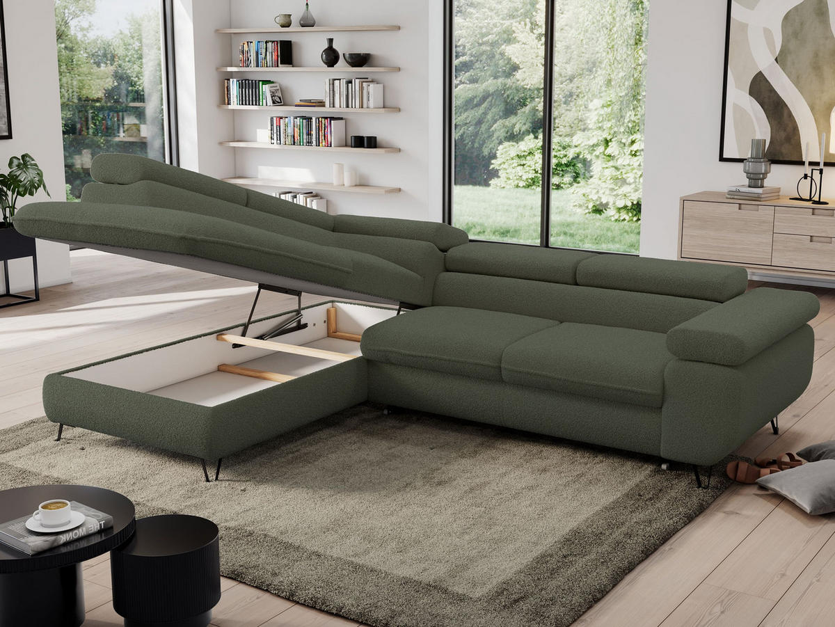 ECKSOFA PEDRO L Grün Boucle - Links Seite - Schwarz/Grün, Textil/Metall (208/273cm) - MKS