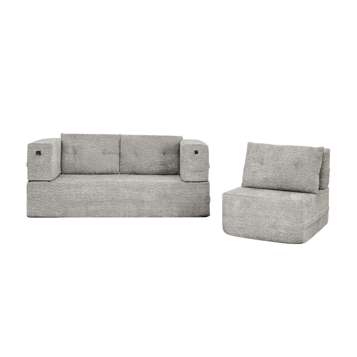 SCHLAFSOFA klappbar als 2-in-1 Modulsystem mit Sessel, Memory-Schaum und Seitentaschen, Hellgrau - Hellgrau, Textil (199/39/194cm) - Redom