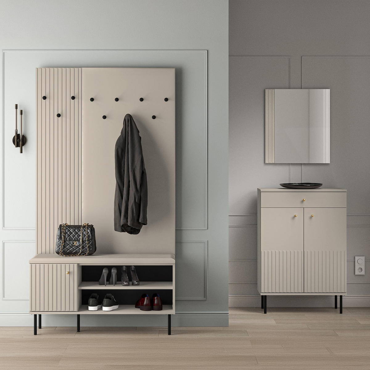 GARDEROBENPANEELE DROMA,Creme - Creme, Holzwerkstoff (34/137/2cm) - KONSIMO®