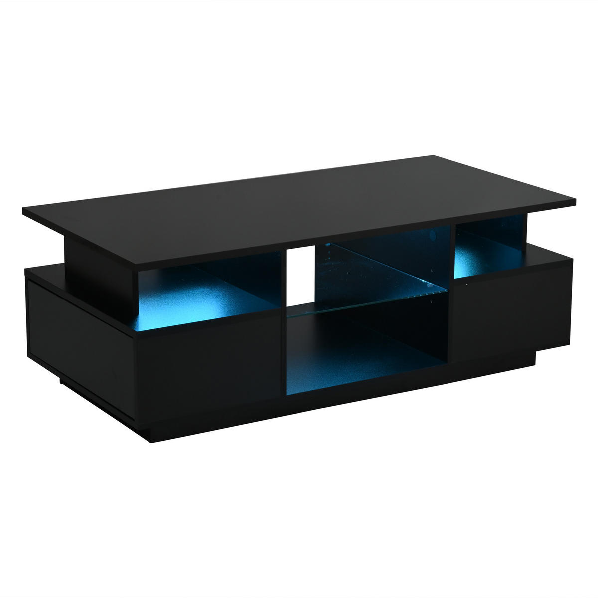 COUCHTISCH 100/50/36 cm Schwarz aus Spanplatte mit LED-Beleuchtung und 2 Schubladen - Schwarz, Holzwerkstoff (100/50/36cm) - OKWISH