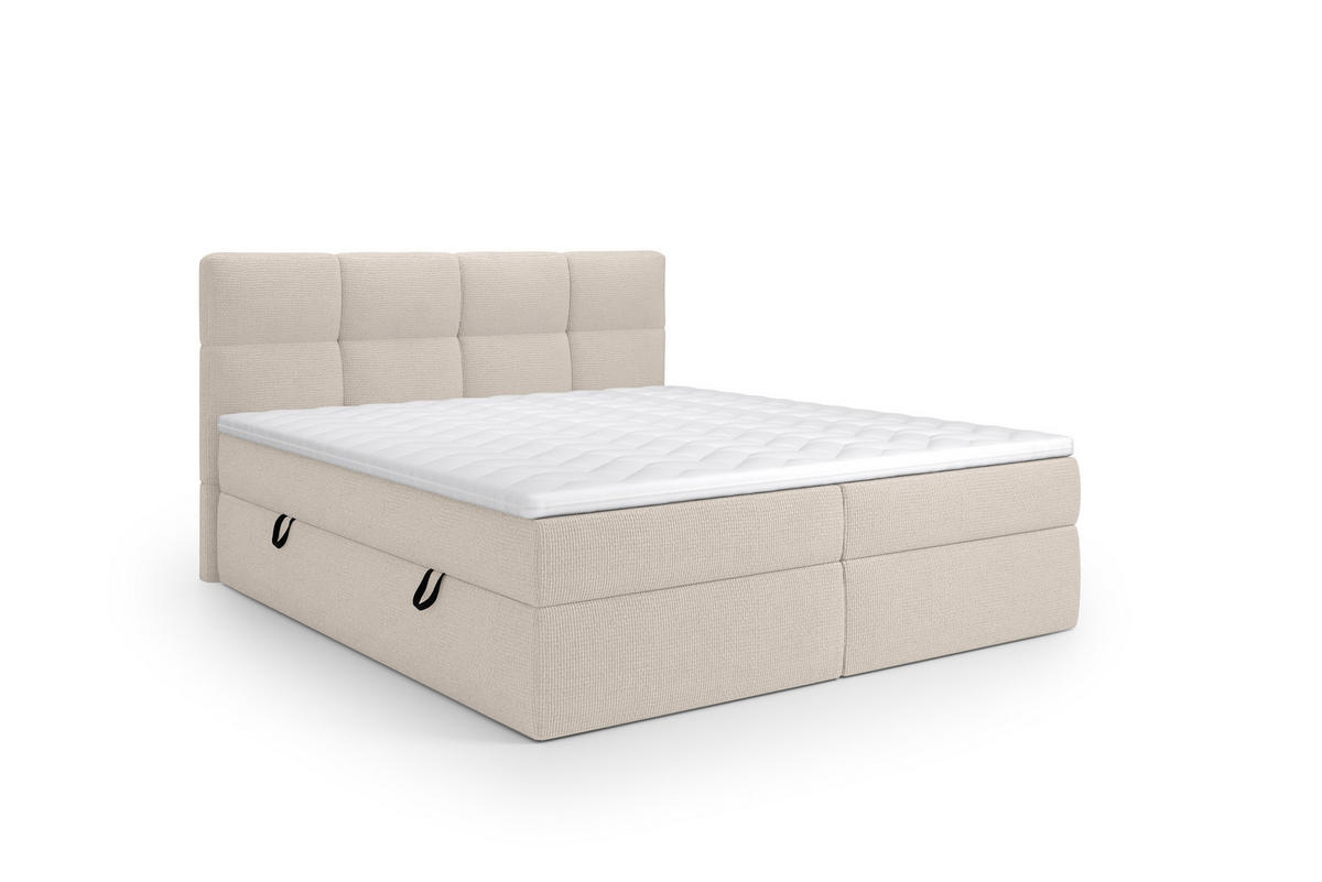 BOXSPRINGBETT Ruhe 180x200 – in hellgrau, Kaltschaum-Topper, großem Bettkasten - Hellgrau, Textil (180/200cm)