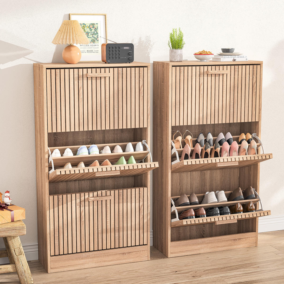 SCHUHSCHRANK 60x24x113 cm 3 Klapptüren Stauraum Holzoptik - Naturfarben, Holz (24/113/60cm) - LEBENLANG