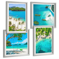 BILDER SET 4er Set - 50x50 cm & 40x60 cm Silberner Rahmen - Strände, Palmen, kristallklares Wasser - Silberfarben, Kunststoff (50/50cm) - TULUP