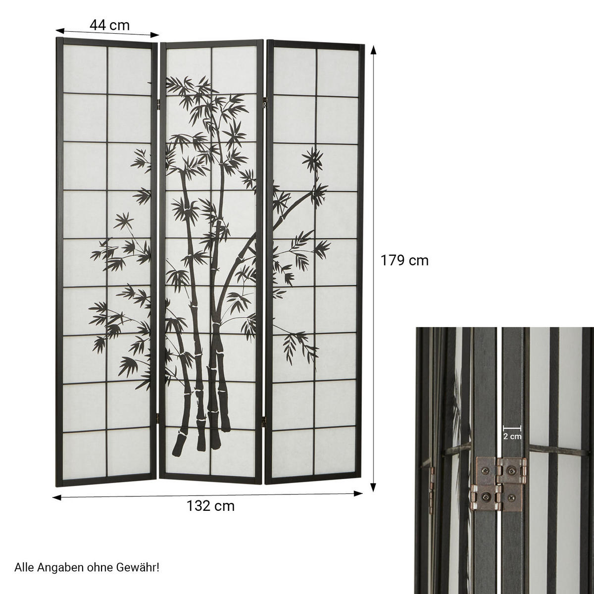 PARAVENT 3-tlg. 132/179 cm Schwarz Bambusmuster - Schwarz, Holz (132/179/2cm) - Homestyle4u