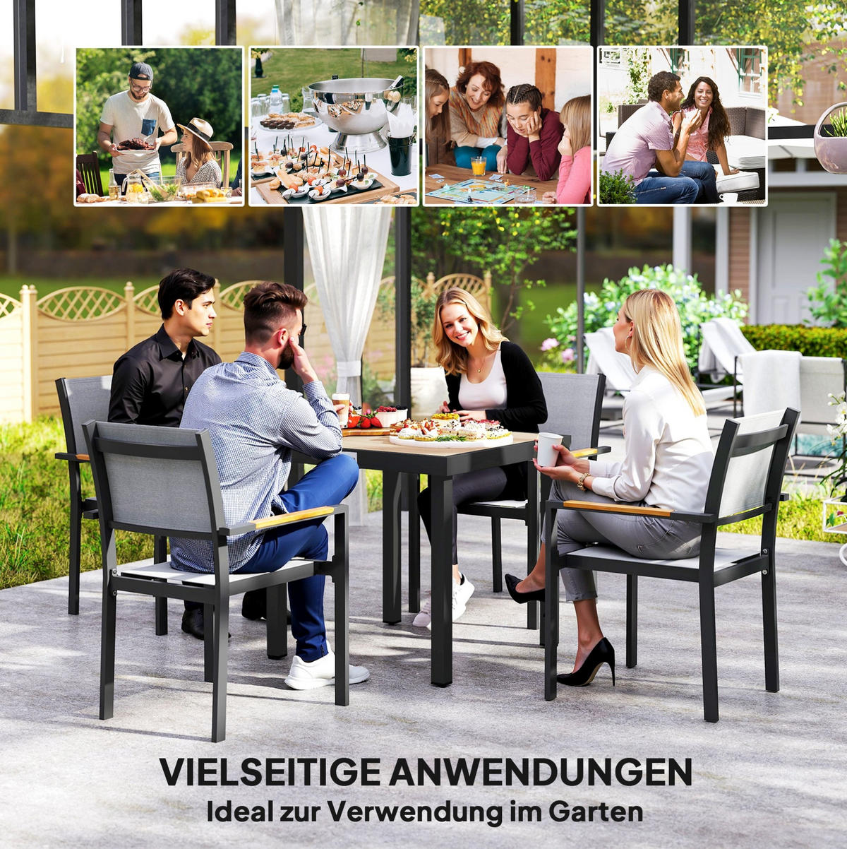 GARTENTISCH 78/78/74 cm Natur Holzwerkstoffoptik aus Aluminium mit wetterfester Tischplatte - Naturfarben, Metall (78/78/74cm) - OKWISH