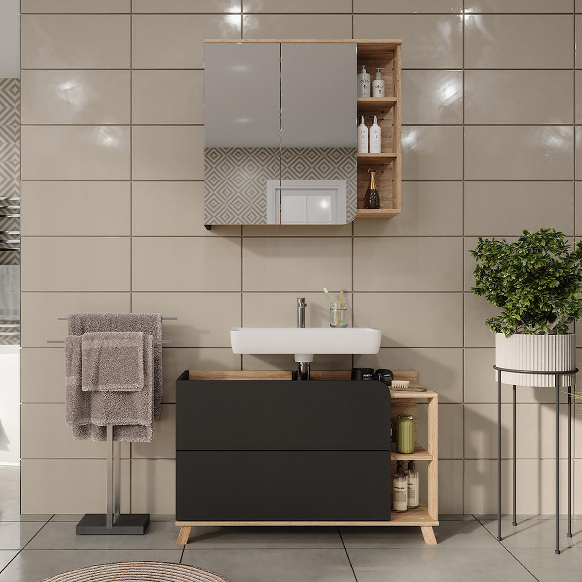 KOUPELNOVÝ NÁBYTEK Karen Sonoma/antracit - Sonoma dub/antracitová, kompozitní dřevo (100/65/35cm) - Vicco