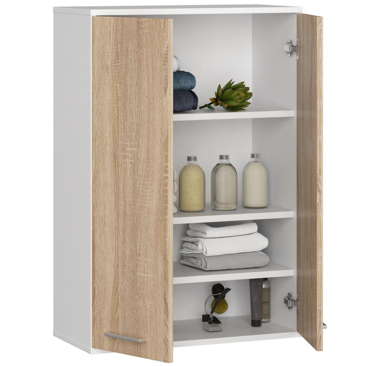 HÄNGESCHRANK Weiß, Sonoma Eiche 64x94x30 cm - Silberfarben/Weiß, Holzwerkstoff/Kunststoff (64/94/30cm) - Akord