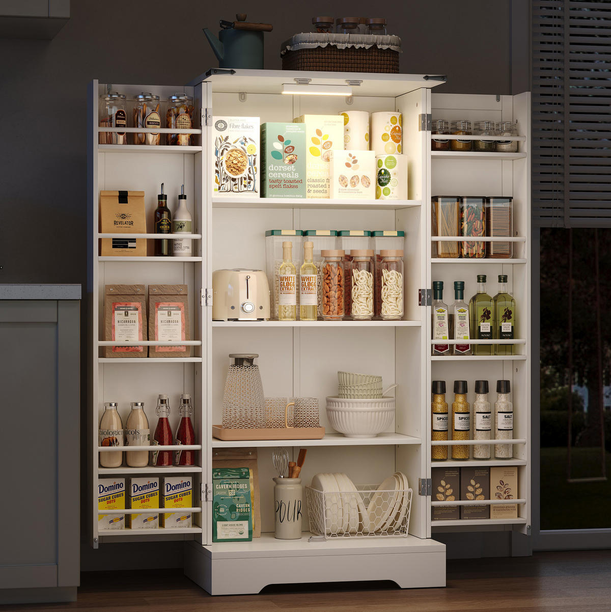 KÜCHENSCHRANK mit LED 60x35x128,5 cm MDF Weiß - Weiß, Holzwerkstoff (35/128.5/60cm) - Meubliv