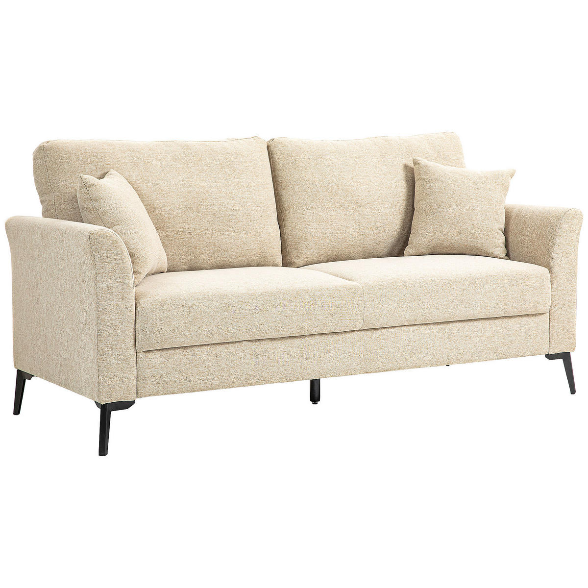 2 Sitzer Sofa, Couch mit Leinenoptik, Metallbeine, Polstersofa Doppelsofa - Beige/Schwarz, Textil/Metall (80/89/179cm) - HOMCOM