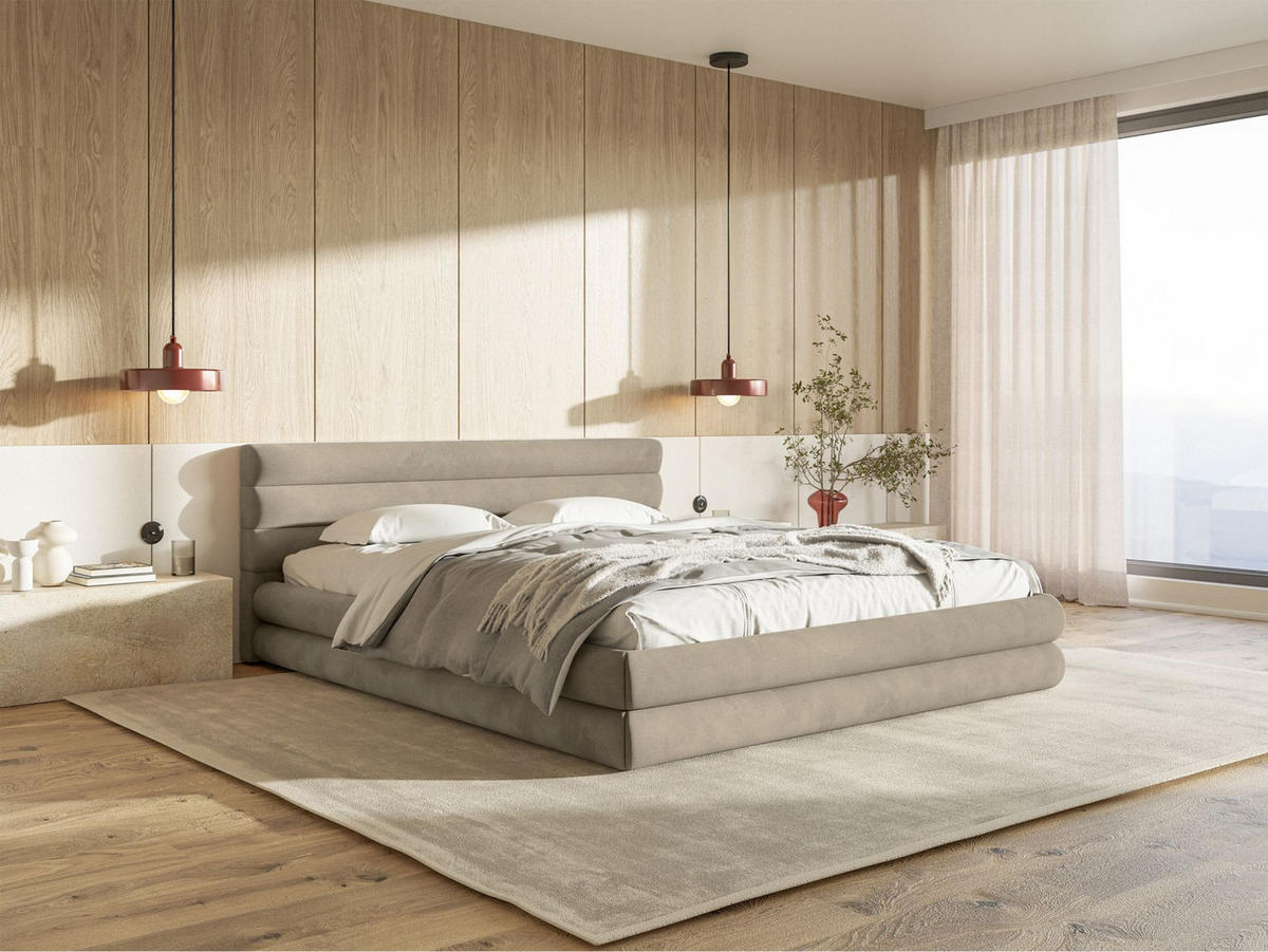 POLSTERBETT Alegre Greige Samt 140x200 cm - Taupe/Schwarz, Holz/Textil (140/200cm) - Selsey