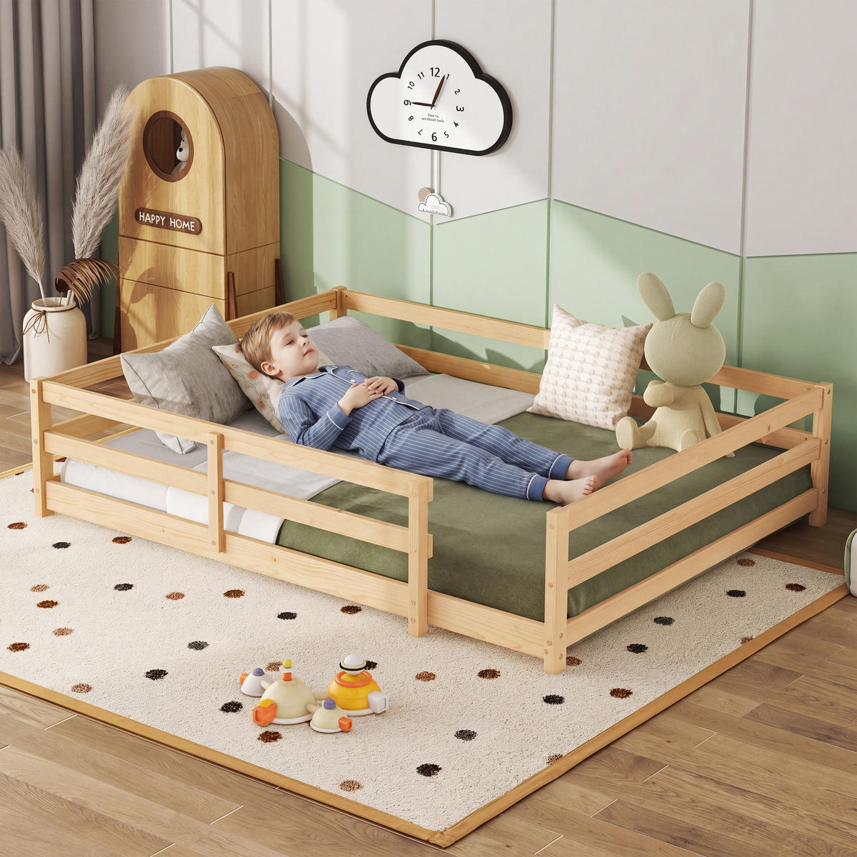 KINDERBETT 140/200 cm in Natur mit Lattenrost und Umrandung - Naturfarben, Holz/Holzwerkstoff (140/200cm) - WISHDOR