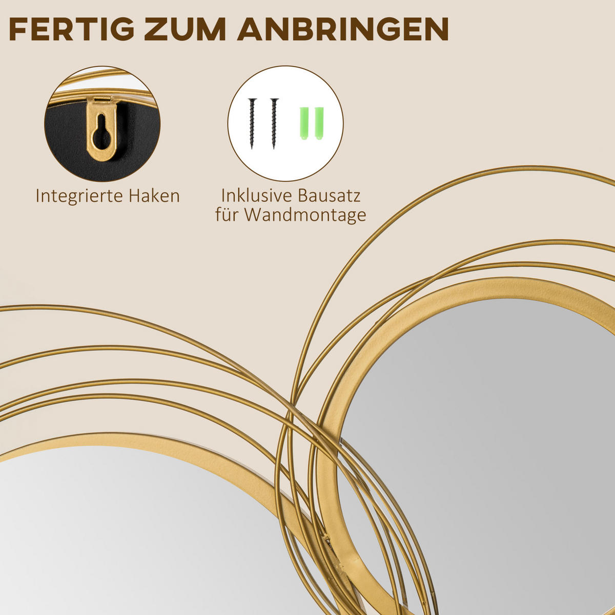 WANDSPIEGEL 107/4/56 cm gold aus Metall mit Haken - Goldfarben, Metall (4/56/107cm) - OKWISH