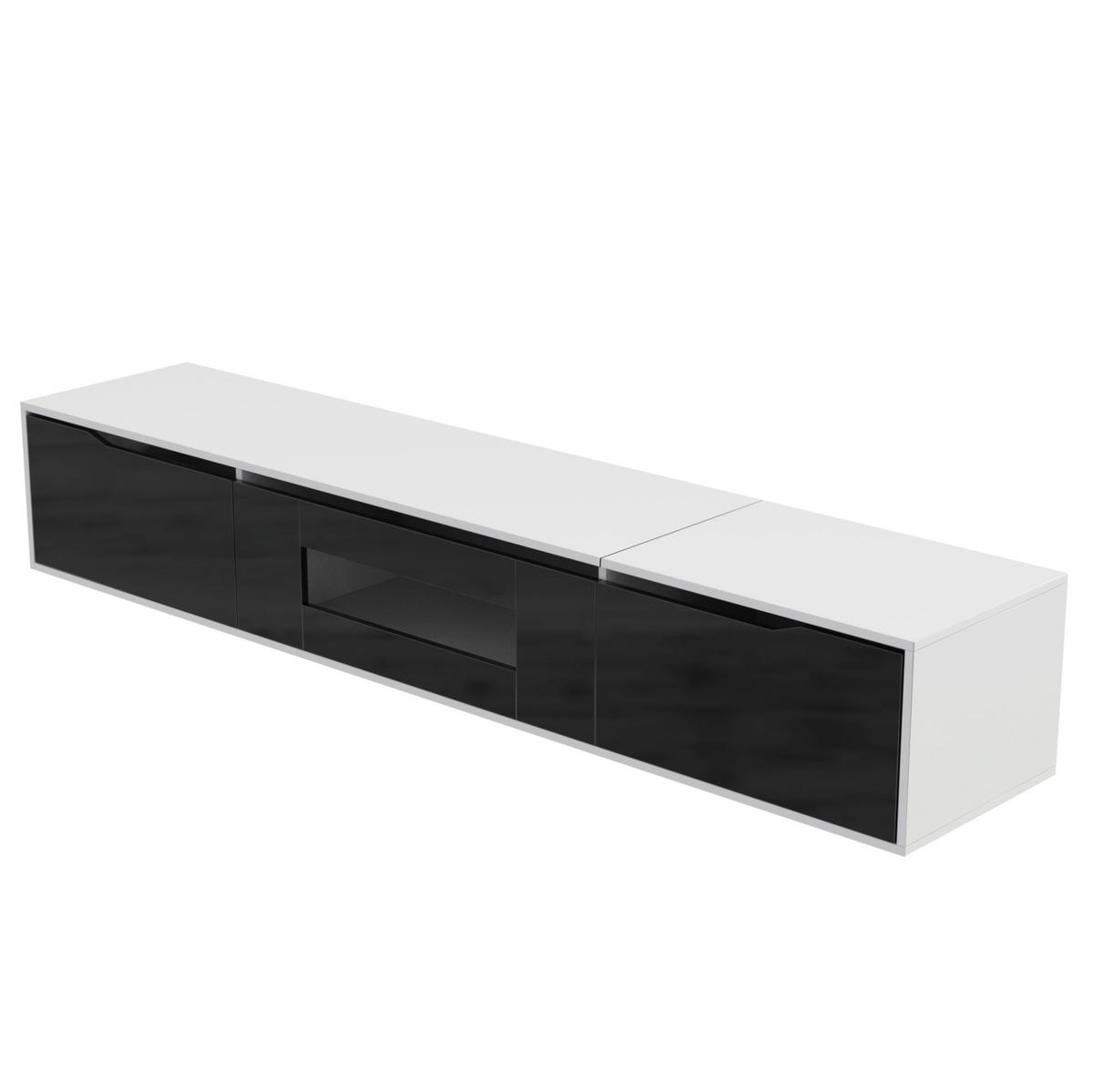 TV-SCHRANK aus Holzwerkstoff 180x35x30 cm Weiß/Schwarz mit LED-Beleuchtung und geriffelten Türen - Schwarz, Holzwerkstoff (180/35/30cm) - Modfu