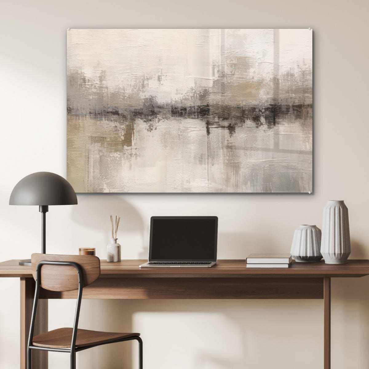 ACRYLGLASBILD Moderne Kunst - Abstrakt - Beige 90x60 cm - Beige, Glas (90/60cm) - MuchoWow