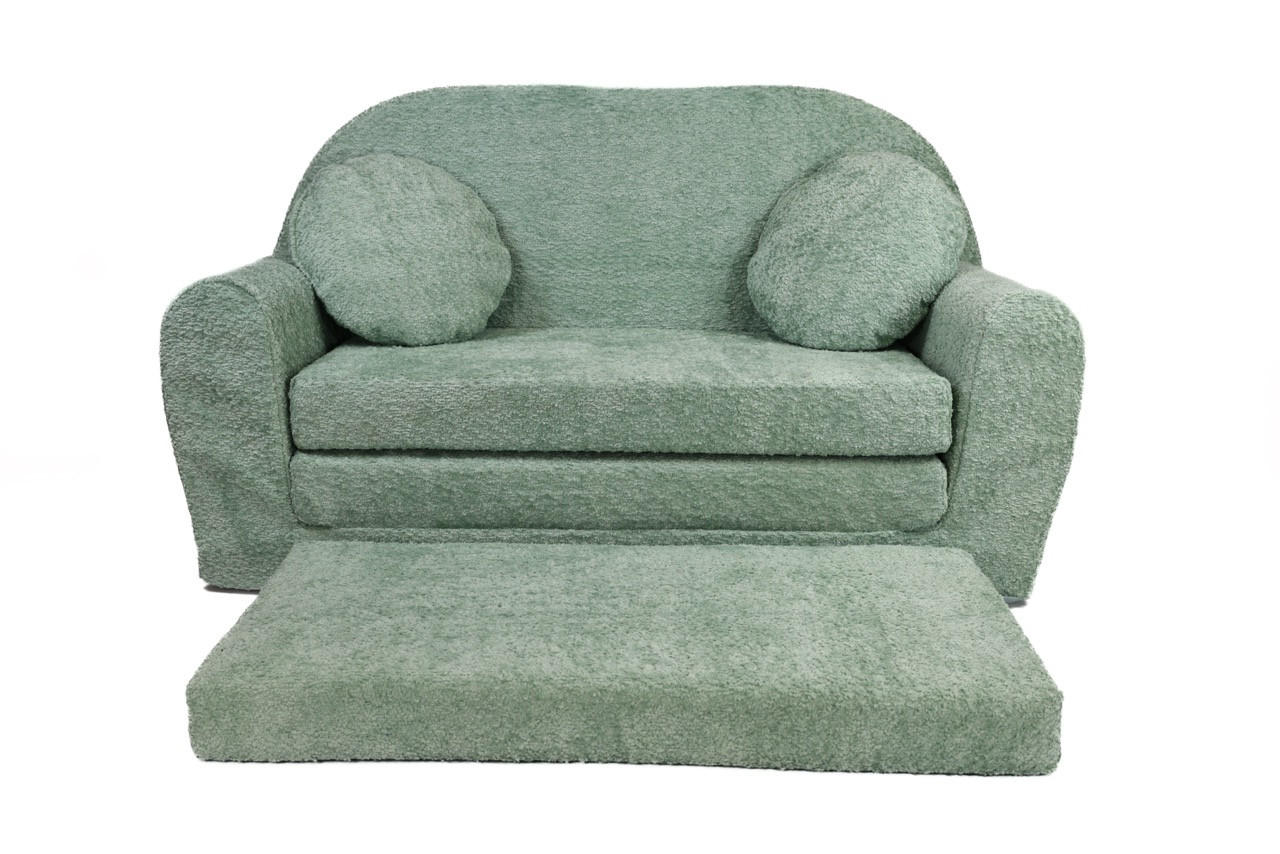 SOFA David - Ausklappbares Kindersofa aus Teddystoff mit Verlängerung - in Hellgrün - Hellgrün, Textil (100/60/50cm) - Fortisline