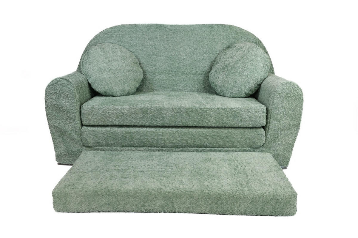 SOFA David - Ausklappbares Kindersofa aus Teddystoff mit Verlängerung - in Hellgrün - Hellgrün, Textil (100/60/50cm) - Fortisline