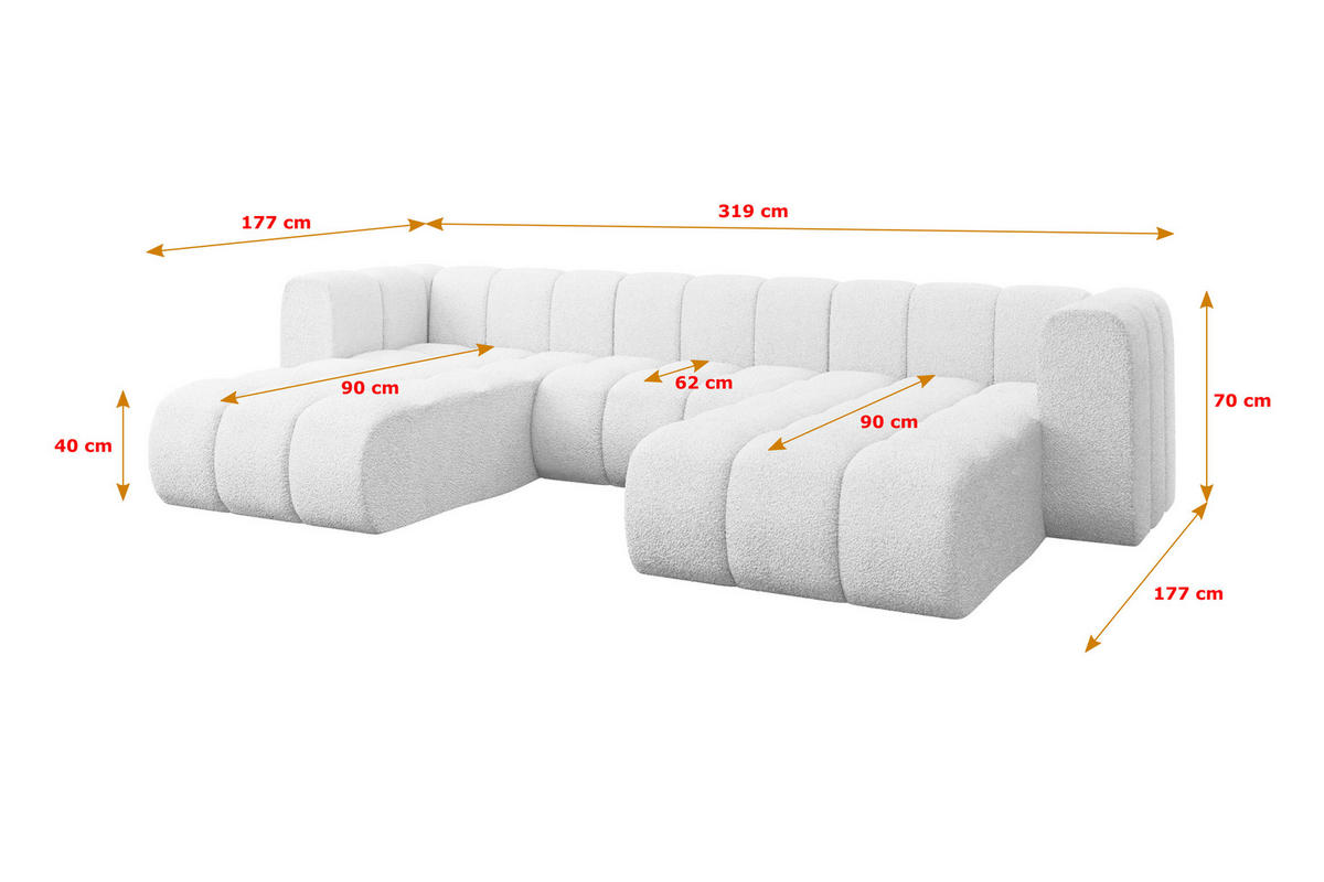 WOHNLANDSCHAFT modulares Sofa Joren-U1 - 319x177x70 cm Weiß - Weiß, Holzwerkstoff/Textil (319/70/177cm) - ALTDECOR