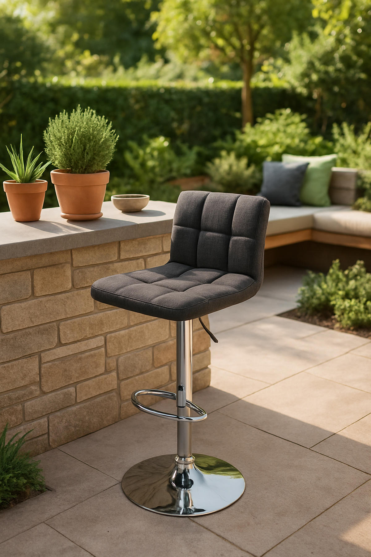 BARHOCKER 2er Set Peran STOFF C dunkelgrau - Chromfarben/Dunkelgrau, Textil/Metall (46/114/47cm) - TPFLiving