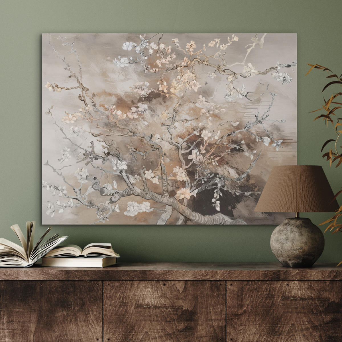 AKUSTIKPANEEL Mandelblüte - Kunst - Van Gogh - Beige - Abstrakt 80x60 cm - Braun, Textil (80/0.9cm) - MuchoWow