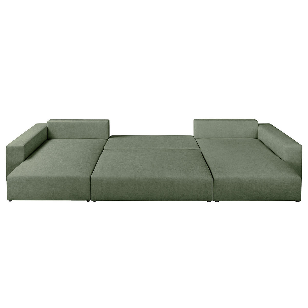 WOHNLANDSCHAFT mit Schlaffunktion - Schwarz/Grün, Kunststoff/Textil (398/70/148cm) - home24