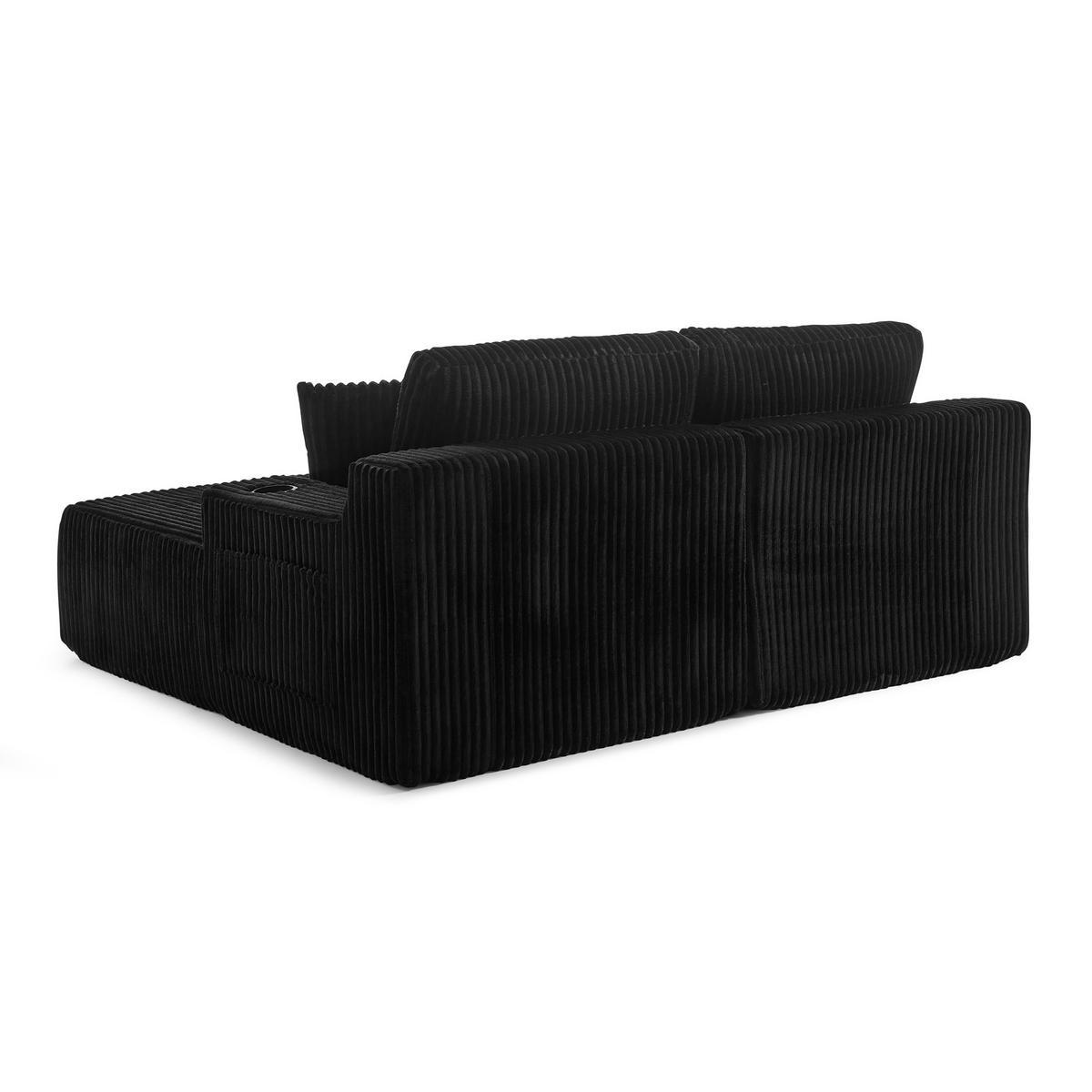 SCHLAFSOFA 186/154/78 cm Schwarz Cord mit seitlicher Magazintasche und Getränkehalter - Schwarz, Textil (186/78/154cm) - Oxeza