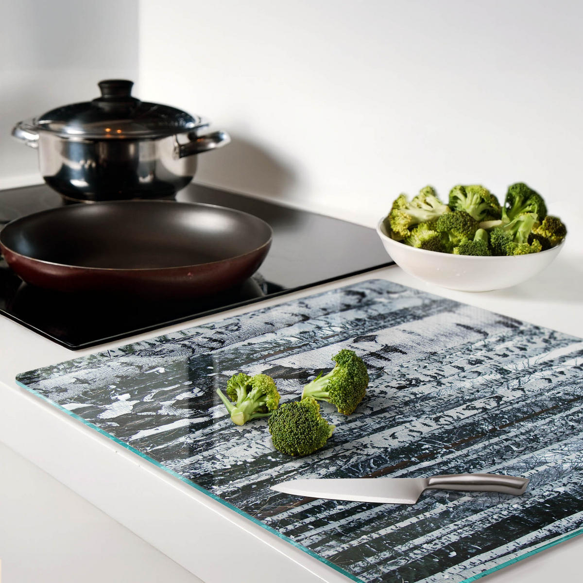 GLASPLATTE 60x52 cm Birken - Weiß, Glas (60/0.4/52cm) - TULUP