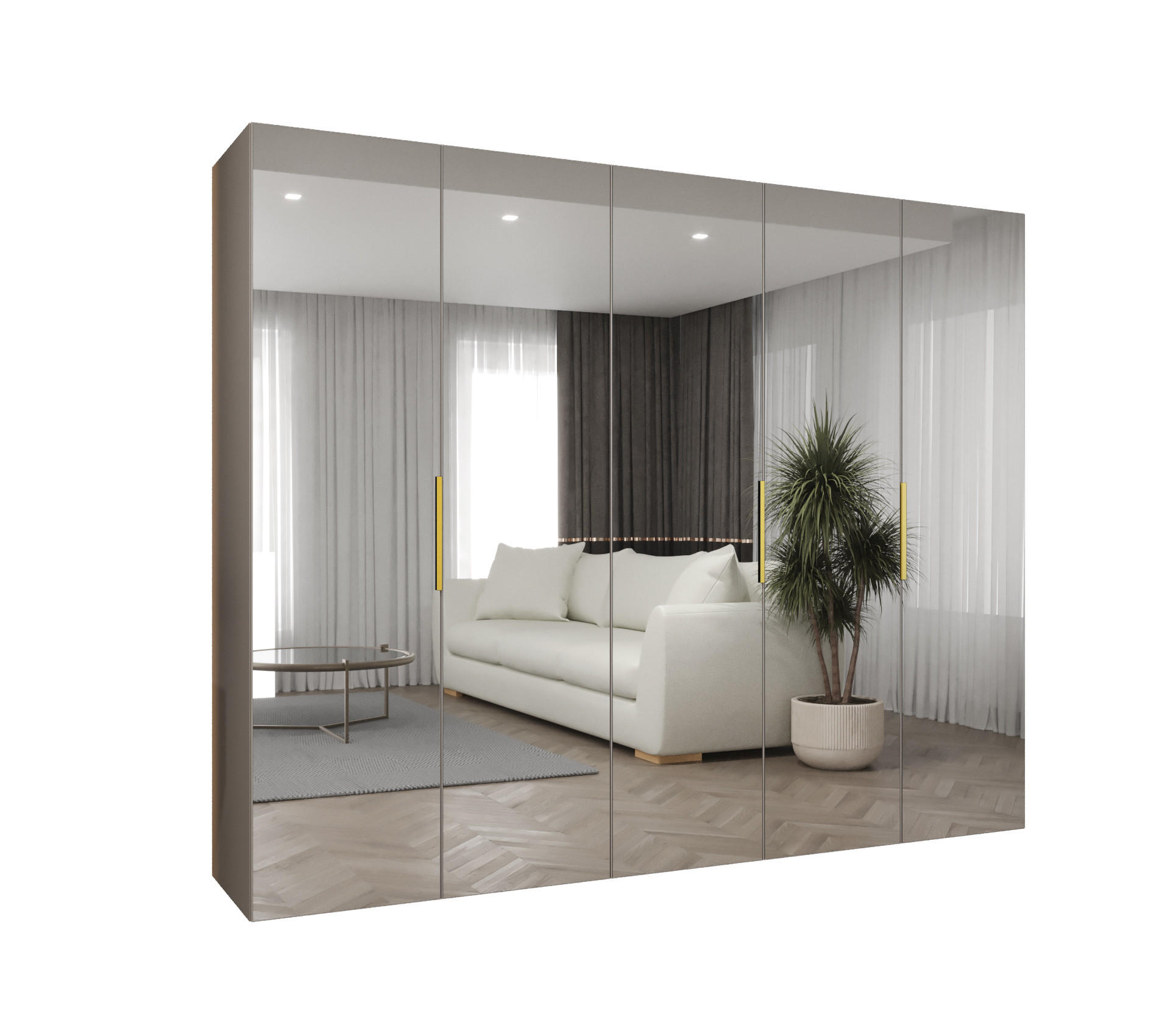 DREHTÜRENSCHRANK 202/250/52 5-türig - Kaschmir/Goldfarben, Holz (250/202/52cm) - MÖBEL KRYSPOL