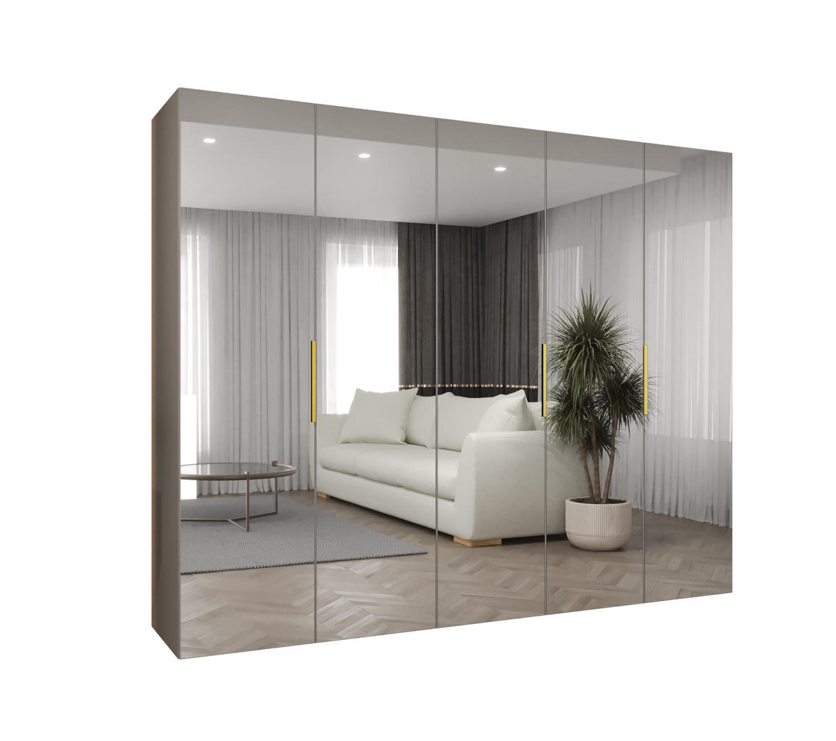 DREHTÜRENSCHRANK 202/250/52 5-türig - Kaschmir/Goldfarben, Holz (250/202/52cm) - MÖBEL KRYSPOL
