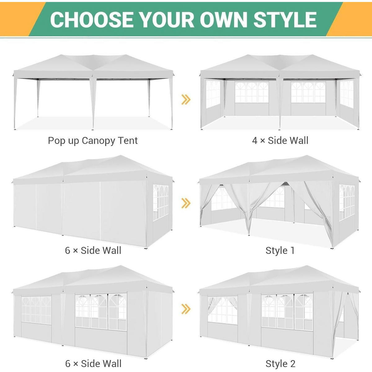 FALTPAVILLON 3x6 m Weiß mit 6 Seitenwänden - Weiß, Textil (300/320/600cm)