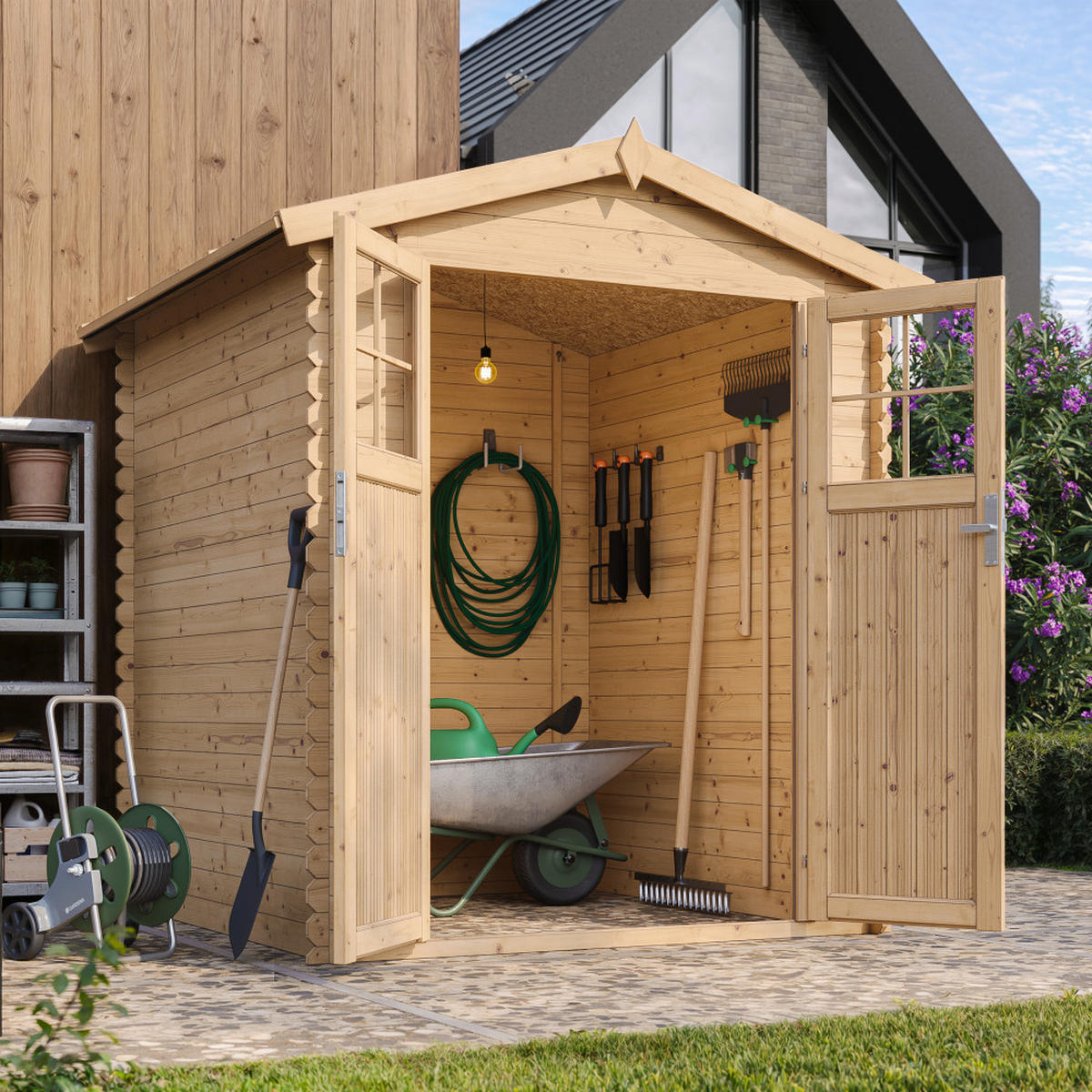 GARTENHAUS aus Holz - B196xL186xH218 cm/ 2,82 m2 - M320F - Beige, Holz (180/218/186cm) - Timbela