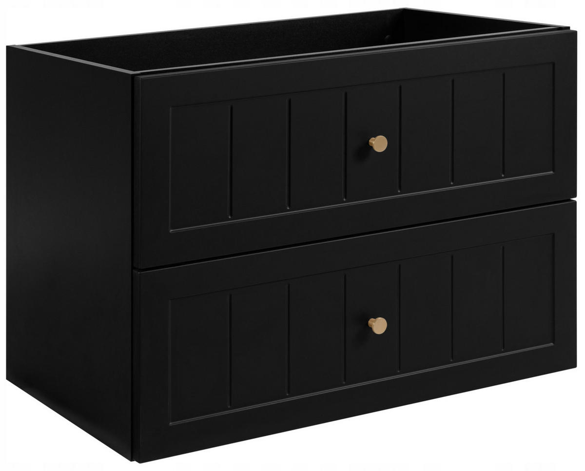 WASCHBECKUNTERSCHRANK + HÄNGESÄULE GUSTO 80cm Matt schwarz - Schwarz, Holzwerkstoff (80/58/46cm) - Rodan