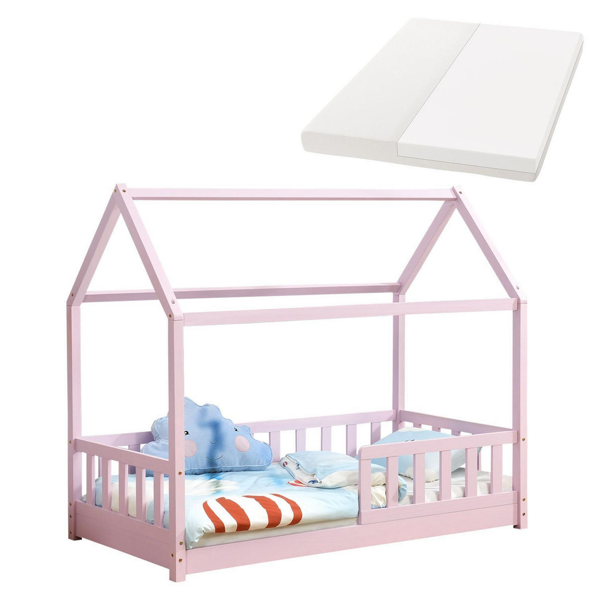 KINDERBETT Marli mit Matratze rosa 80x160 cm - Rosa, Holzwerkstoff (80/160cm) - Juskys