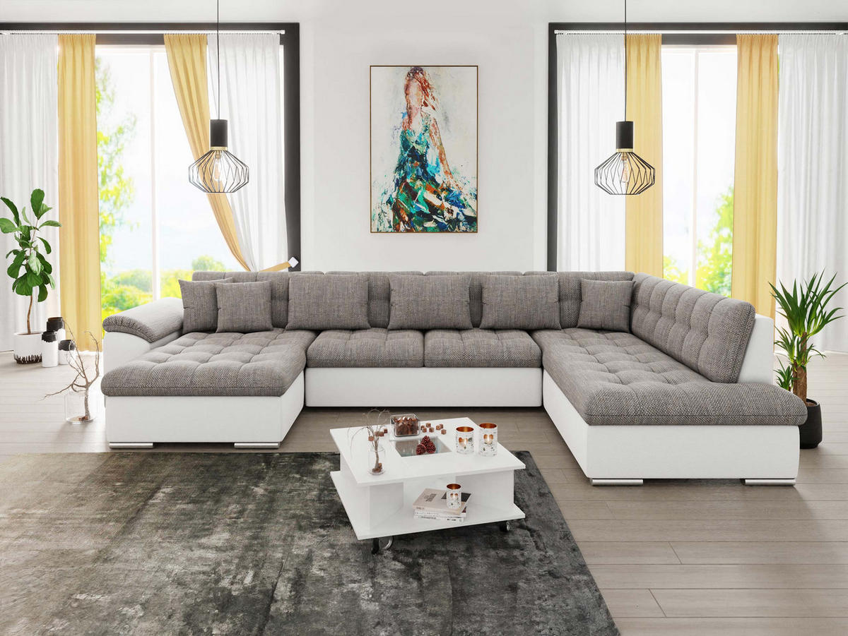 WOHNLANDSCHAFT Niko Bis, Seite: Links - Weiß, Holz/Textil (348/76/205cm) - MIRJAN24